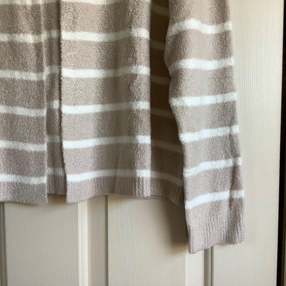Barefoot Dreams CozyChic Lite Striped Cardigan Stone/Pearl SZ XL - Picture 7 of 16